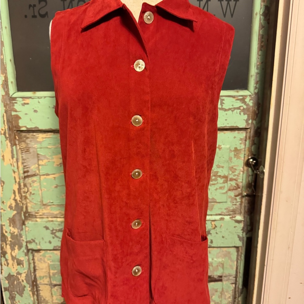 Vintage 1970’s Red Button-Up Sleeveless Vest MOP Buttons